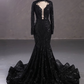 Mermaid / Trumpet Evening Gown Elegant Dress Engagement Court Train Long Sleeve Stand Collar Lace