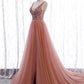 A-Line Prom Dresses Elegant Dress Wedding Guest Party Wear Court Train Sleeveless V Neck Polyester with Pearls