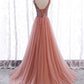 A-Line Prom Dresses Elegant Dress Wedding Guest Party Wear Court Train Sleeveless V Neck Polyester with Pearls