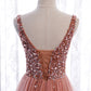 A-Line Prom Dresses Elegant Dress Wedding Guest Party Wear Court Train Sleeveless V Neck Polyester with Pearls