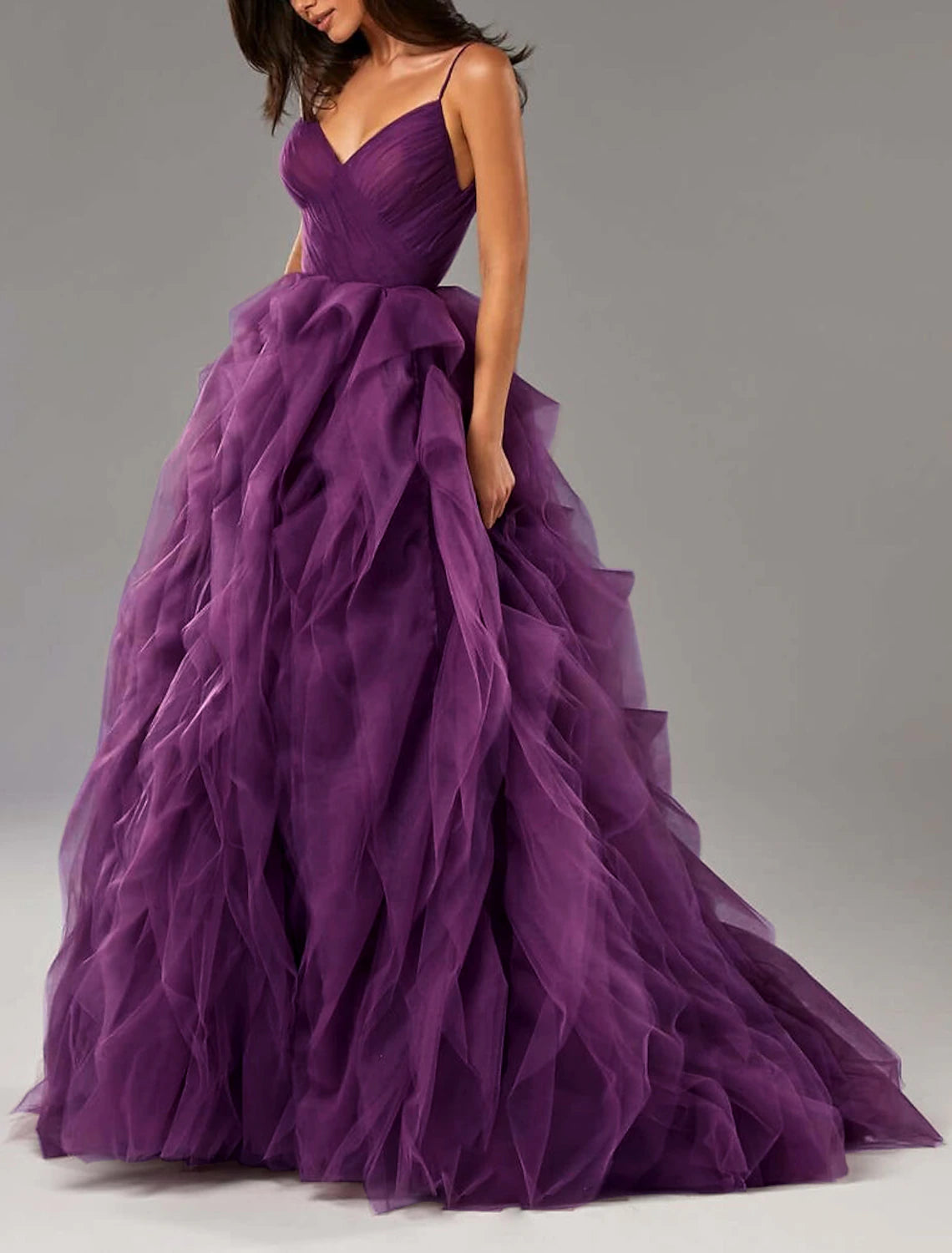 Ball Gown Party Dress Beautiful Back Elegant Prom Formal Evening Dress V Neck Sleeveless Sweep / Brush Train Tulle