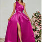 A-Line Evening Gown Black Dress Plus Size Party Dress Formal Fall Floor Length Sleeveless One Shoulder Satin