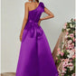 A-Line Evening Gown Black Dress Plus Size Party Dress Formal Fall Floor Length Sleeveless One Shoulder Satin