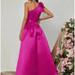 A-Line Evening Gown Black Dress Plus Size Party Dress Formal Fall Floor Length Sleeveless One Shoulder Satin