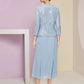 Two Piece A-Line Mother of the Bride Dress Wedding Guest Winter With Jacket 3/4 Sleeve Scoop Neck Tea Length Chiffon Sequined Pleats Sequin Solid Color
