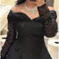 A-Line Evening Gown Elegant Black Dress Plus Size Dress Formal Floor Length Long Sleeve Off Shoulder Satin Party Dress