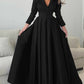 Satin A-Line Evening Gown Green Elegant Dress Formal Champagne Red Green Dress Floor Length 3/4 Length Sleeve V Neck
