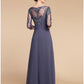Sheath / Column Mother of the Bride Dress Wedding Guest Elegant Vintage Scoop Neck Ankle Length Chiffon Lace Half Sleeve