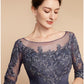 Sheath / Column Mother of the Bride Dress Wedding Guest Elegant Vintage Scoop Neck Ankle Length Chiffon Lace Half Sleeve