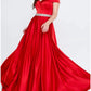 A-Line Evening Gown Elegant Dress Formal Sweep / Brush Train Christmas Red Green Dress Sleeveless Off Shoulder Satin
