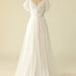 White A Line Off the Shoulder Tulle Floor-Length Wedding Dress Pure Color