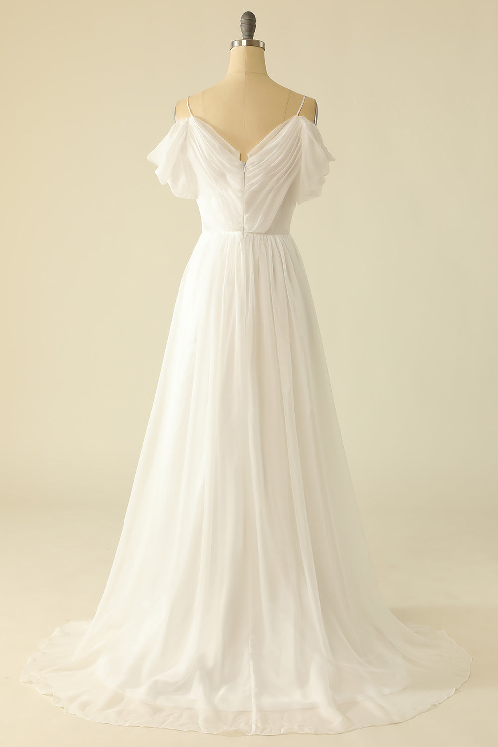 White A Line Off the Shoulder Tulle Floor-Length Wedding Dress Pure Color