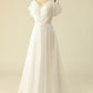 White A Line Off the Shoulder Tulle Floor-Length Wedding Dress Pure Color