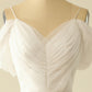 White A Line Off the Shoulder Tulle Floor-Length Wedding Dress Pure Color