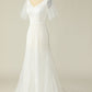 White Mermaid V Neck Long Lace Floor-Length Wedding Dress With Short Sleeved