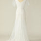 White Mermaid V Neck Long Lace Floor-Length Wedding Dress With Short Sleeved