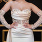 Sheath / Column Prom Dresses Elegant Dress Formal Prom Floor Length Long Sleeve Sweetheart Satin Party Dresses