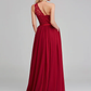 A-Line One Shoulder Long Length Chiffon Lace Bridesmaid Dress with Sash Ribbon Sexy