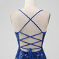 Royal Blue Bodycon Sequins Short Homecoming Dress with Lace-up Back Sparkly 