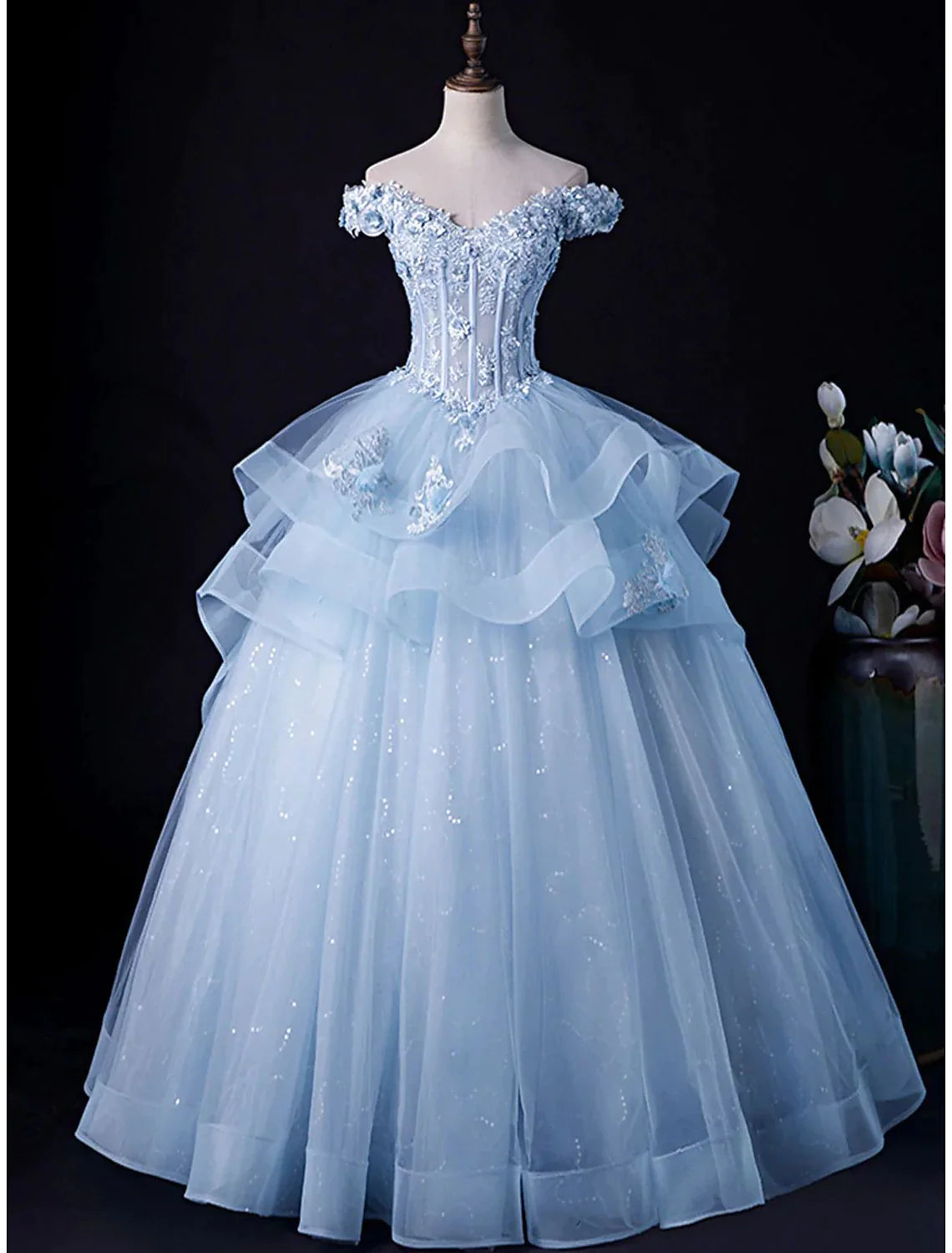 Ball Gown Evening Gown Minimalist Dress Formal Wedding Guest Floor Length Sleeveless Off Shoulder Tulle Backless