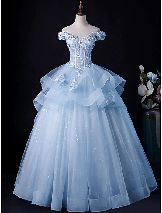 Ball Gown Evening Gown Minimalist Dress Formal Wedding Guest Floor Length Sleeveless Off Shoulder Tulle Backless
