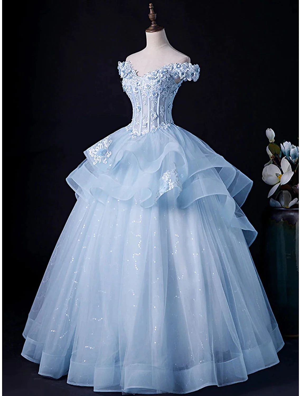 Ball Gown Evening Gown Minimalist Dress Formal Wedding Guest Floor Length Sleeveless Off Shoulder Tulle Backless
