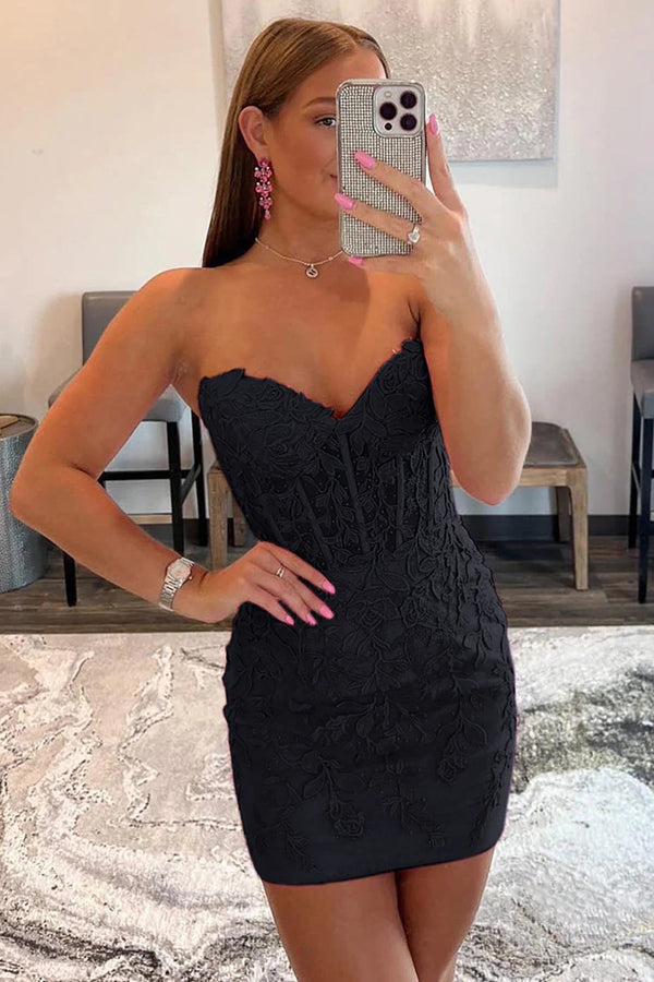 Pink Tight Short Homecoming Dress with Appliques Sexy