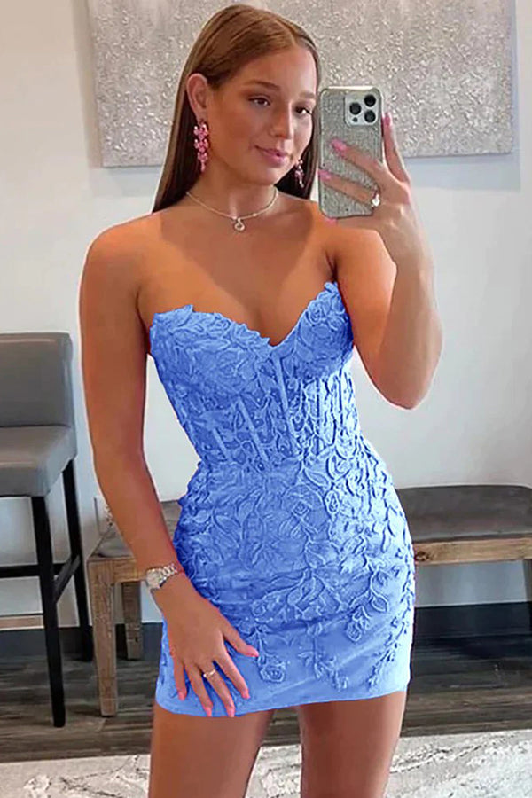 Pink Tight Short Homecoming Dress with Appliques Sexy