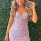 Pink Tight Short Homecoming Dress with Appliques Sexy