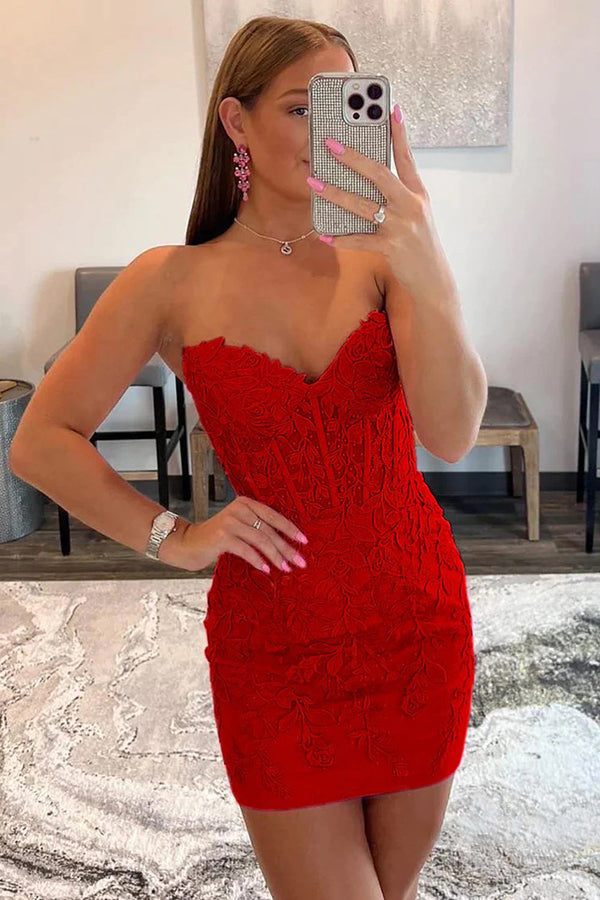 Pink Tight Short Homecoming Dress with Appliques Sexy
