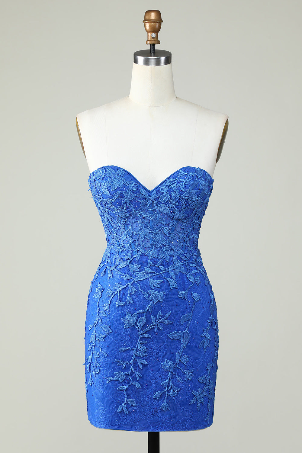 Royal Blue Strapless Tight Homecoming Dress With Appliques Off Shoulder