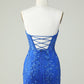 Royal Blue Strapless Tight Homecoming Dress With Appliques Off Shoulder
