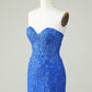 Royal Blue Strapless Tight Homecoming Dress With Appliques Off Shoulder