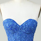 Royal Blue Strapless Tight Homecoming Dress With Appliques Off Shoulder