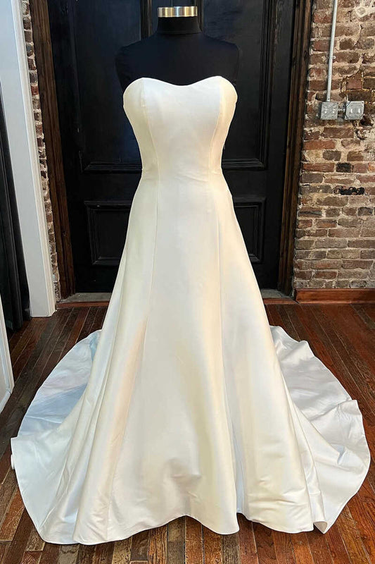 Simple Sweetheart A-Line Long Wedding Dress Off Shoulder
