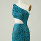 Peacock Blue Glitter Tight Homecoming Dress with Hollow-out Sexy Sparkly 