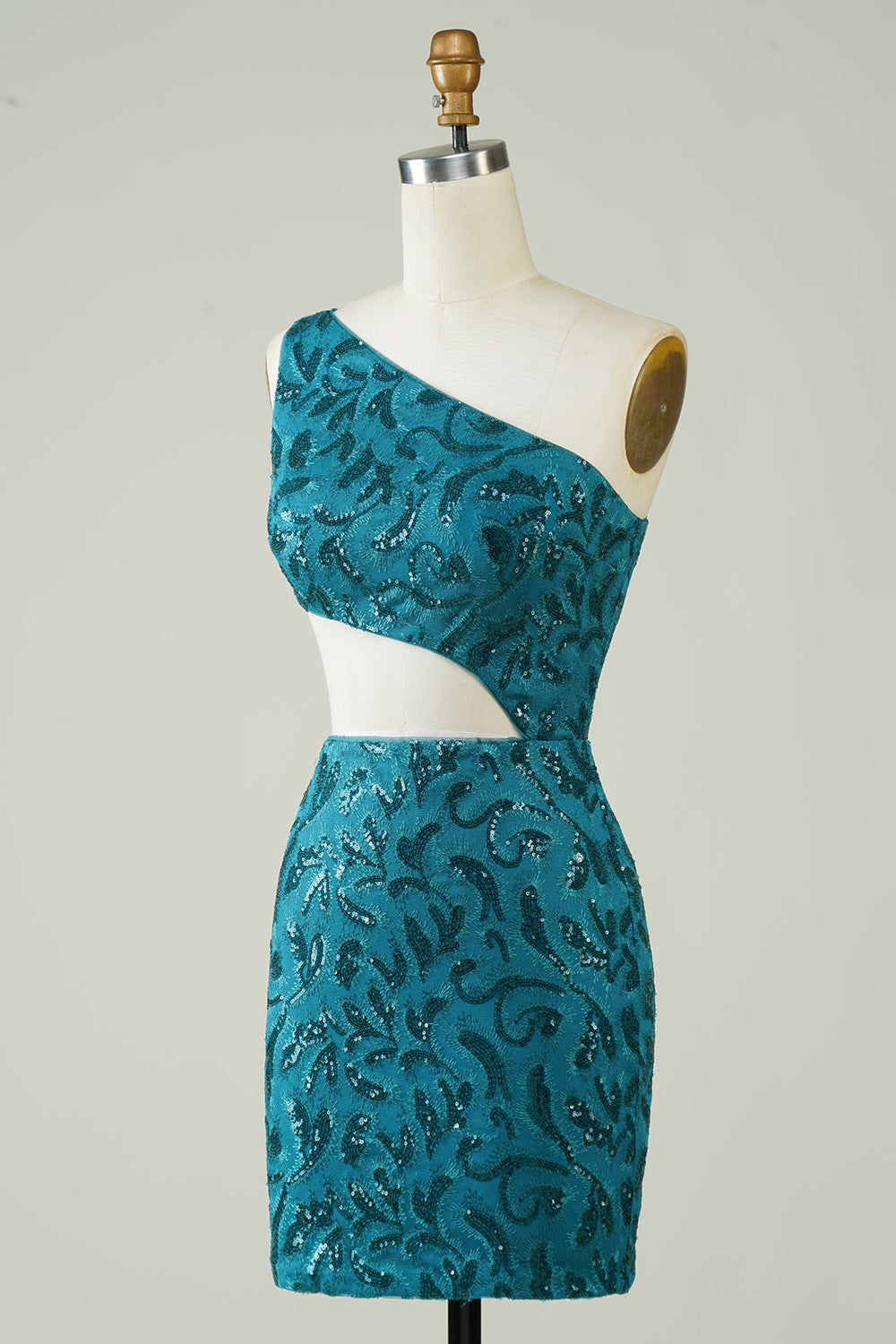 Peacock Blue Glitter Tight Homecoming Dress with Hollow-out Sexy Sparkly 