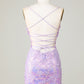 Glitter Tight Spaghetti Straps Purple Corset Homecoming Dress With Criss Cross Back Short