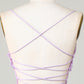 Glitter Tight Spaghetti Straps Purple Corset Homecoming Dress With Criss Cross Back Short