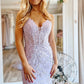 Lilac Mermaid Spaghetti Straps V Neck Corset Prom Dress with Appliques Sexy