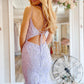 Lilac Mermaid Spaghetti Straps V Neck Corset Prom Dress with Appliques Sexy