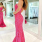Mermaid Sweetheart Fuchsia Long Prom Dress with Sequins Sparkly