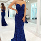 Mermaid Sweetheart Fuchsia Long Prom Dress with Sequins Sparkly