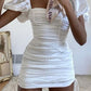 Bodycon Mini White Graduation Dress With Ruffles Short Pure Color
