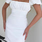 White Puff Sleeves Backless Short Graduation Dress Short Pure Color