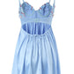 Blue A-Line Spaghetti Straps Backless Graduation Dress With Appliques Short