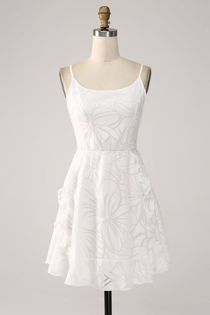 Cute A-Line Spaghetti Straps Short White Graduation Dress Sexy