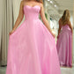 Glitter Pink A Line Spaghetti Straps Backless Long Corset Prom Dress Sexy
