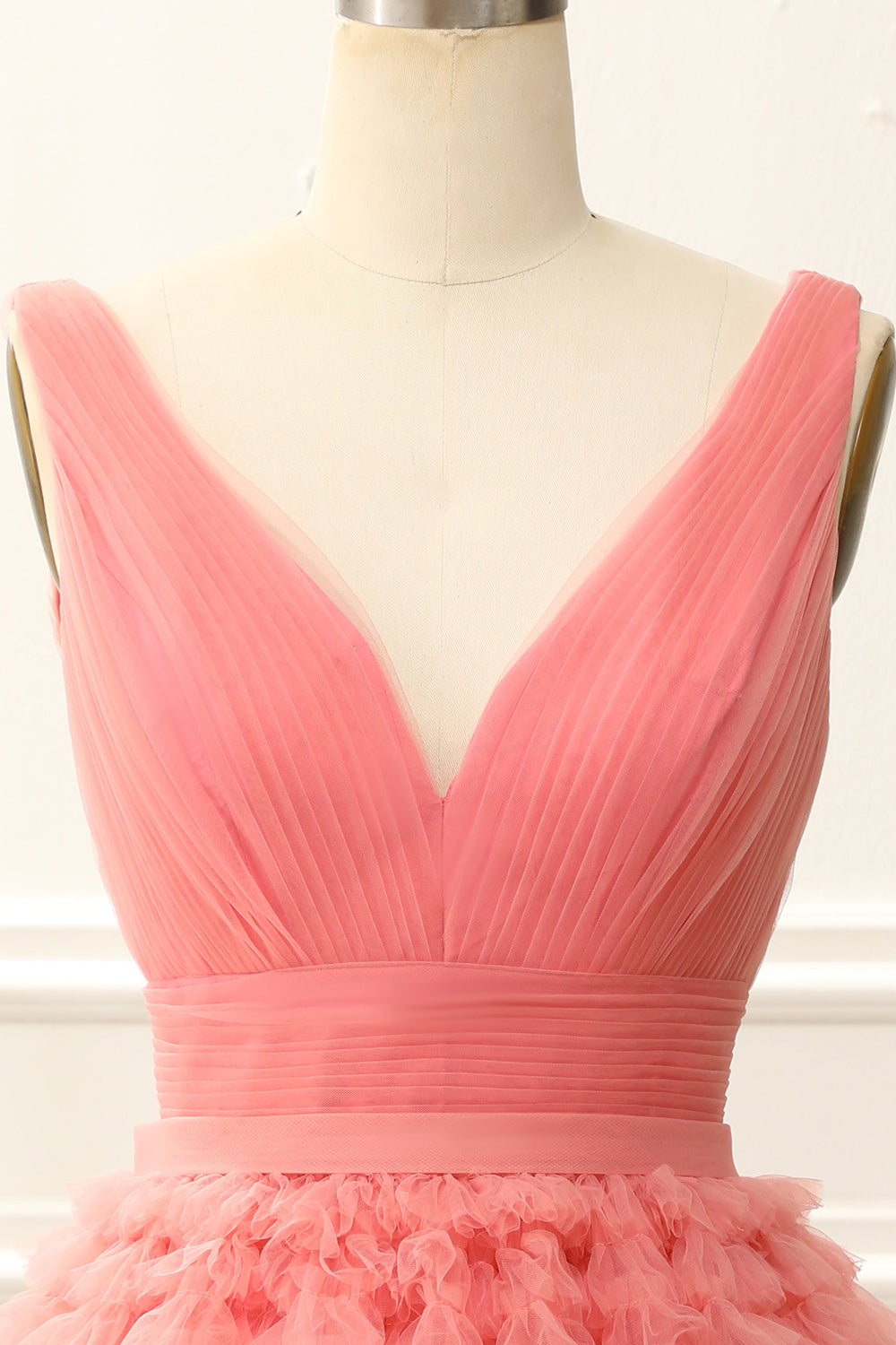 A Line Tulle V-Neck Homecoming Dress With Ruffles Pure Color