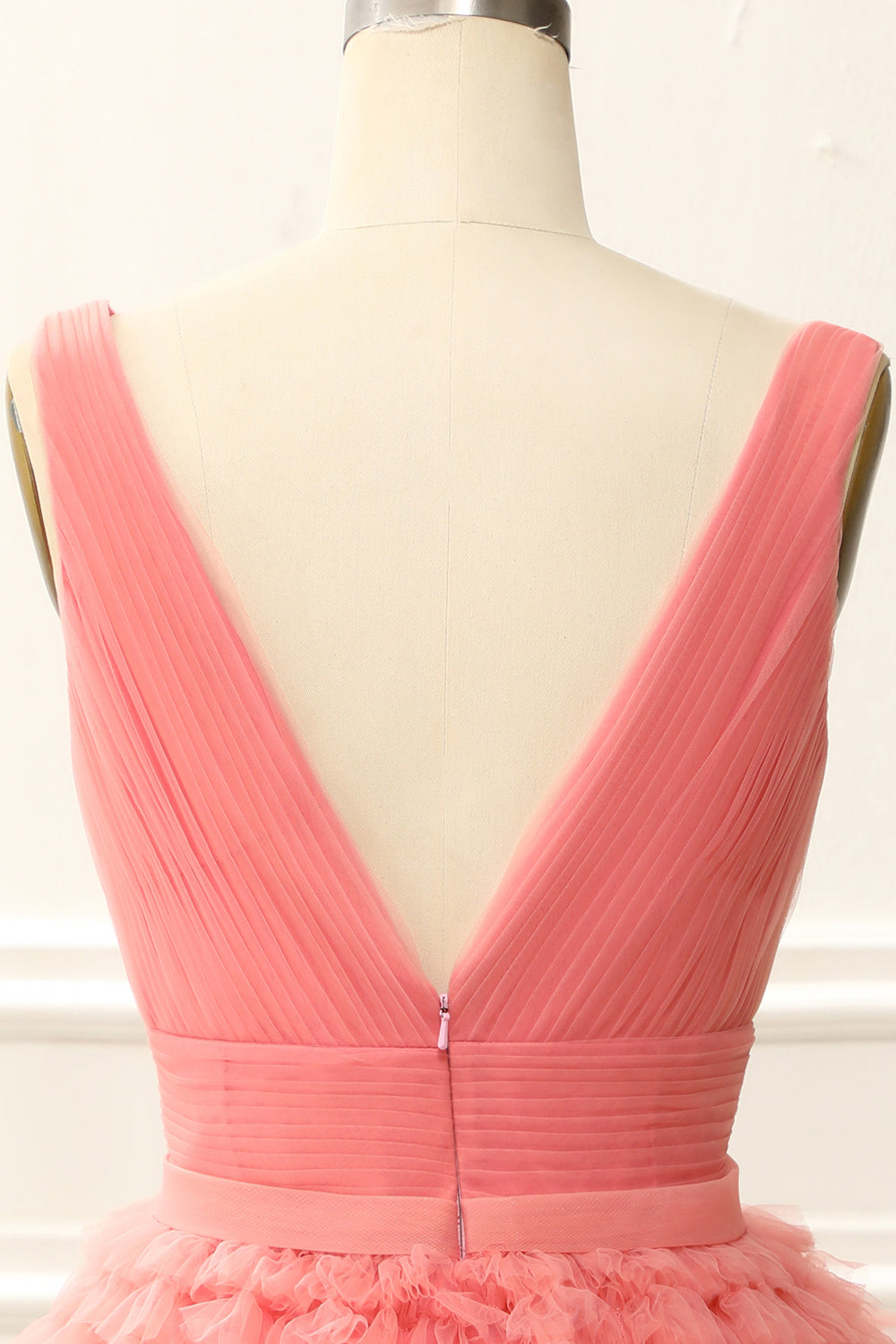 A Line Tulle V-Neck Homecoming Dress With Ruffles Pure Color